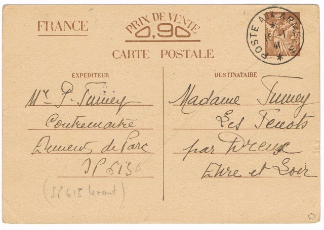 Note E.P.1 du 04.12.1940 relative au contrôle à exercer sur les Cartes Postales familiales (Interzone) Ccf29010