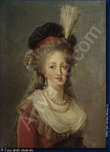 Marie-Antoinette en buste, robe rouge et toque, par et d'après Elisabeth Vigée Le Brun  Atelie11