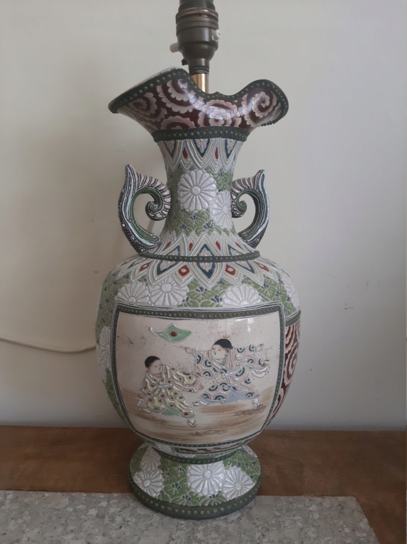 Lamp come vase, signed - any ideas on this. Japanese moriage Satsuma ware 20220716
