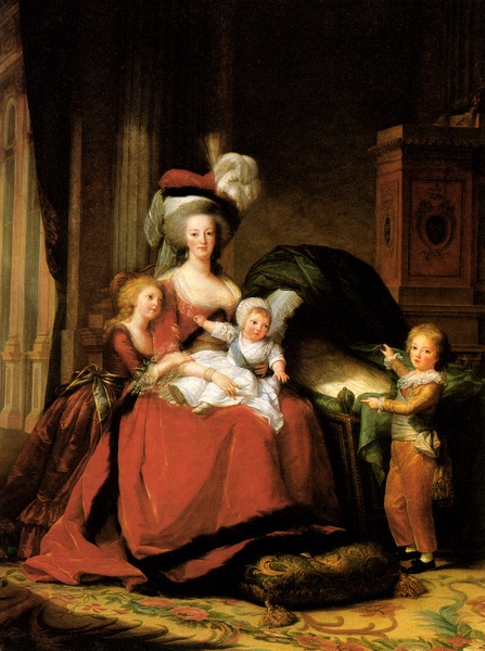 Marie-Antoinette en robe rouge sans ses enfants Vigeel10