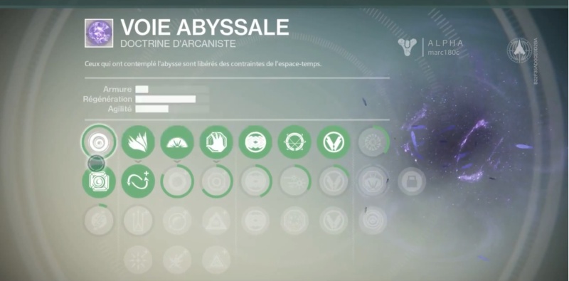 Doctrines de Destiny (Double saut/Pouvoir/Arbre de compétence/Arbre de talent/Focus/Super/Épéiste/Blade Dancer/Circle of Night/Heart of Fusion/Radiance/Gunslinger/Ghost Gun/Arc Blade/Golden Gun/Fist of Havoc/Glide/Nova Bomb/Solar Flare) Doctri11