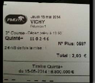 QUINTE ORDRE POUR 2 EURO = 38.070,00 Euro  Ticket10