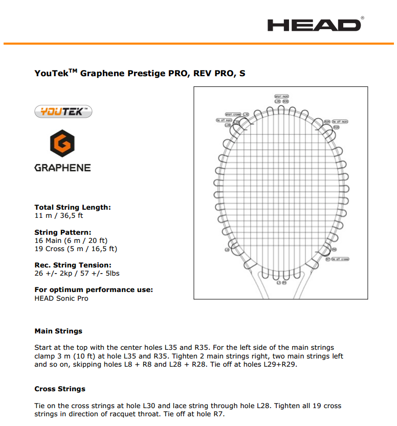 Incordare Head prestige pro 210