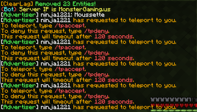 ninja1221 spamming teleportation requests Ninja110