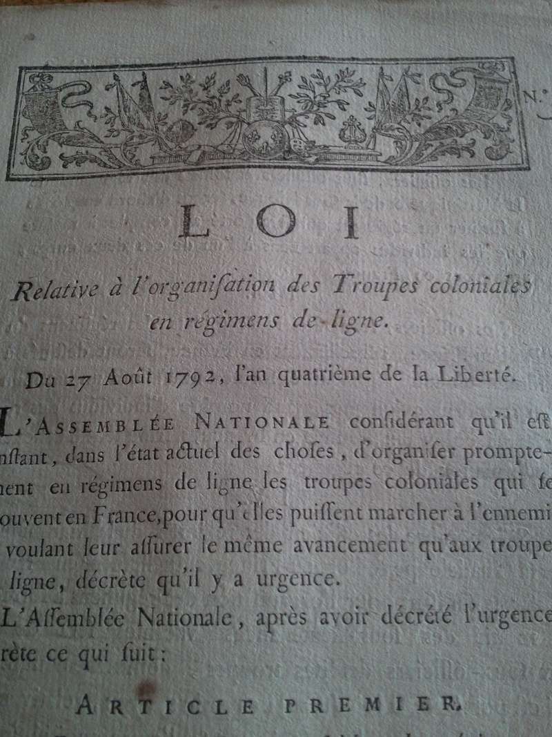 L'organisation des troupes coloniales en...1792 !! Beau document  Photo167