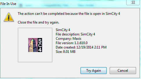 "The file (...) is still open in SimCity4" - workaround/fix. Ubpolh10