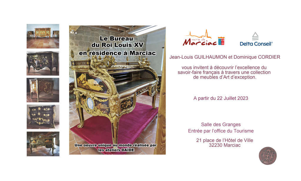 Exposition à Marciac : ébénisterie d'art des ateliers Daïde, recréation du bureau à cylindre de Louis XV Pub10