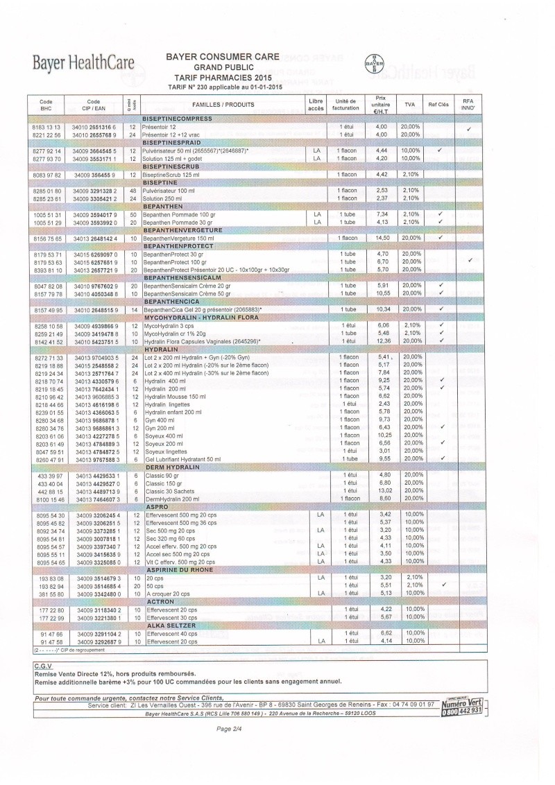 TARIFS BAYER 2015 Bayer210