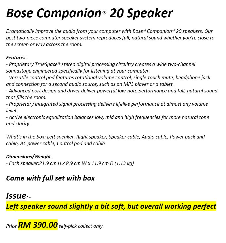 Bose Companion 20 Speaker (SOLD) 0615