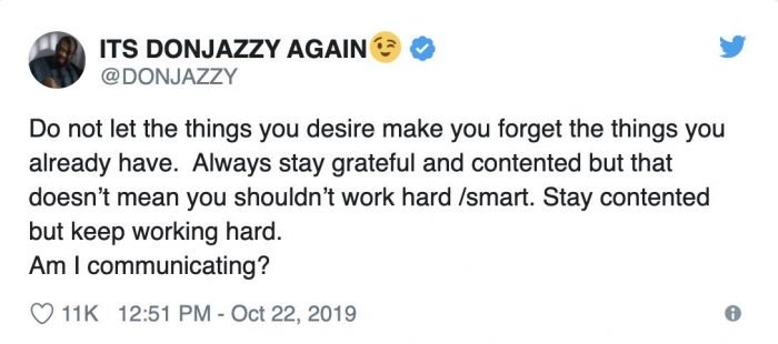 “Always Be Contented & Grateful, But Never Stop Working Hard & Smart” – Don Jazzy Advises Screen16