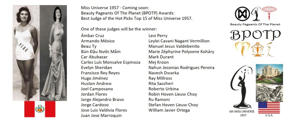 Miss Universo 1957: Pronto: Beauty Pageants Of The Planet Awards (BPOTP): Mejor Juez del Hot Picks Top 15 de Miss Universo 1957. 18_cs_12