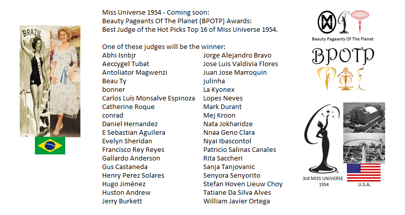 Miss Universo 1954: Pronto: Beauty Pageants Of The Planet Awards (BPOTP): Mejor Juez del Hot Picks Top 16 de Miss Universo 1954. 18_cs_12