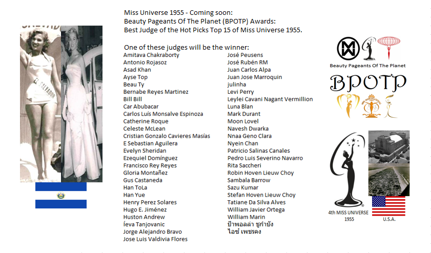 Miss Universo 1955: Pronto: Beauty Pageants Of The Planet Awards (BPOTP): Mejor Juez del Hot Picks Top 15 de Miss Universo 1955. 18_cs_16