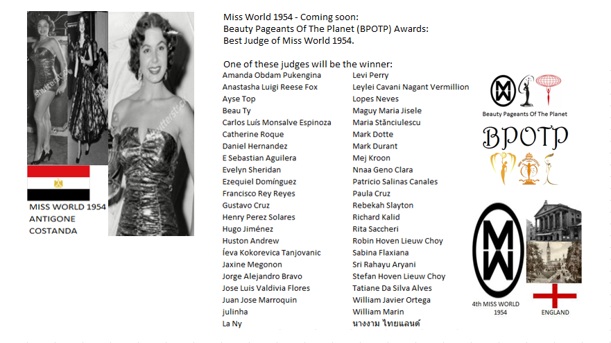 Miss Mundo 1954: Pronto: Beauty Pageants Of The Planet Awards (BPOTP): Mejor Juez de Miss Mundo 1954. 26_cs_10