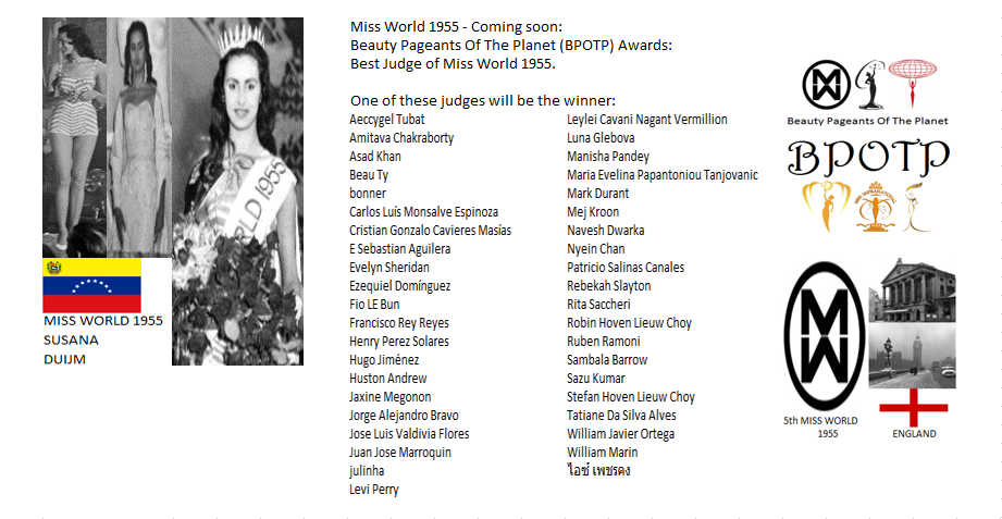 Miss Mundo 1955: Pronto: Beauty Pageants Of The Planet Awards (BPOTP): Mejor Juez de Miss Mundo 1955. 26_cs_14