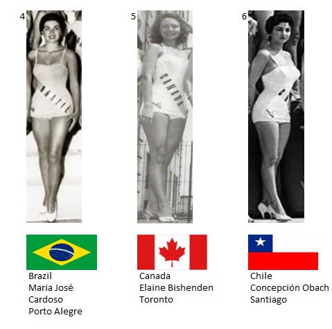 Miss Universo 1956. Hot Picks Top 15 Competencia Preliminar en Traje de Baño.  Grupo 2: 4) Brasil, 5) Canadá, 6) Chile.    2_24_310