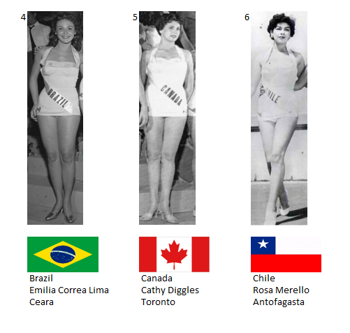 chile - Miss Universo 1955. Hot Picks Top 15 Competencia Preliminar en Traje de Baño.  Grupo 2: 4) Brasil, 5) Canadá, 6) Chile. 2_24_312