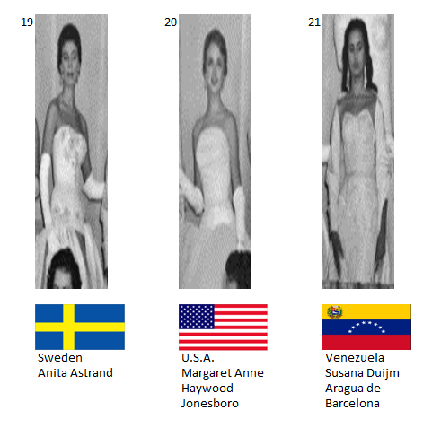 Miss Mundo 1955. Hot Picks Top 8 Competencia Preliminar en Traje de Noche.  Grupo 7: 19) Suecia, 20) Estados Unidos, 21) Venezuela. 7_145_10