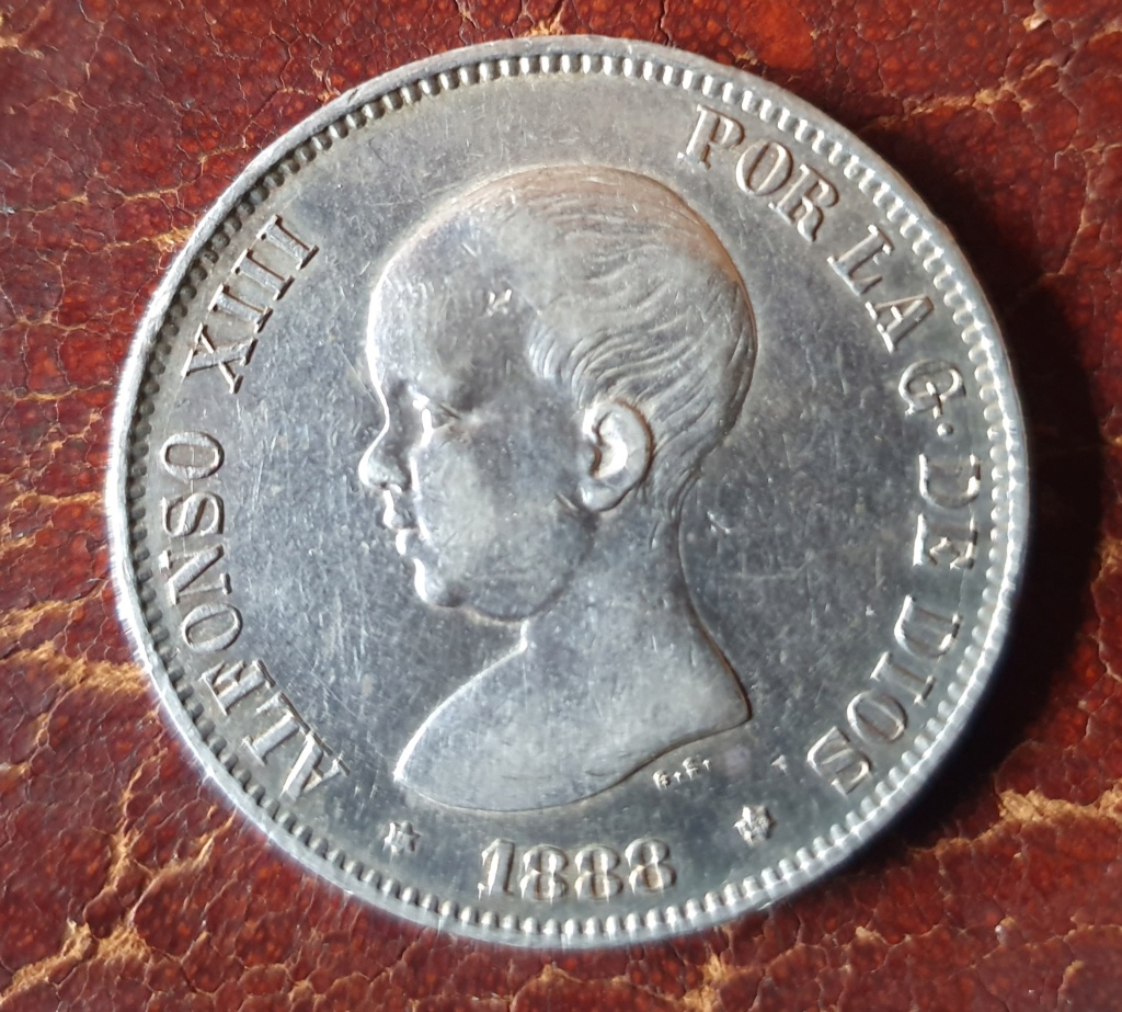 5 Pesetas 1888 *88 MPM. Alfonso XIII. Marca Flor de Lis. 20191212