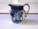 Blue and white transferware pitcher gold trim Img_7611
