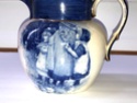 Blue and white transferware pitcher gold trim Img_7612