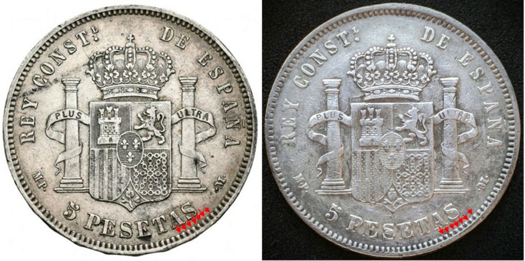 5 pesetas Alfonso XIII 1889 con 137 piñones en grafila del reverso Imagen13