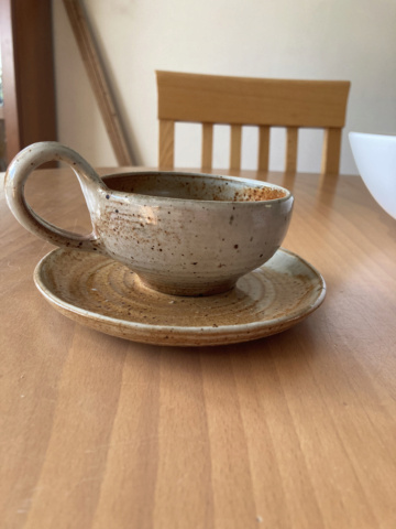 Wood fired cup and saucer - Abbaye de FONTGOMBAULT, France 37b49910