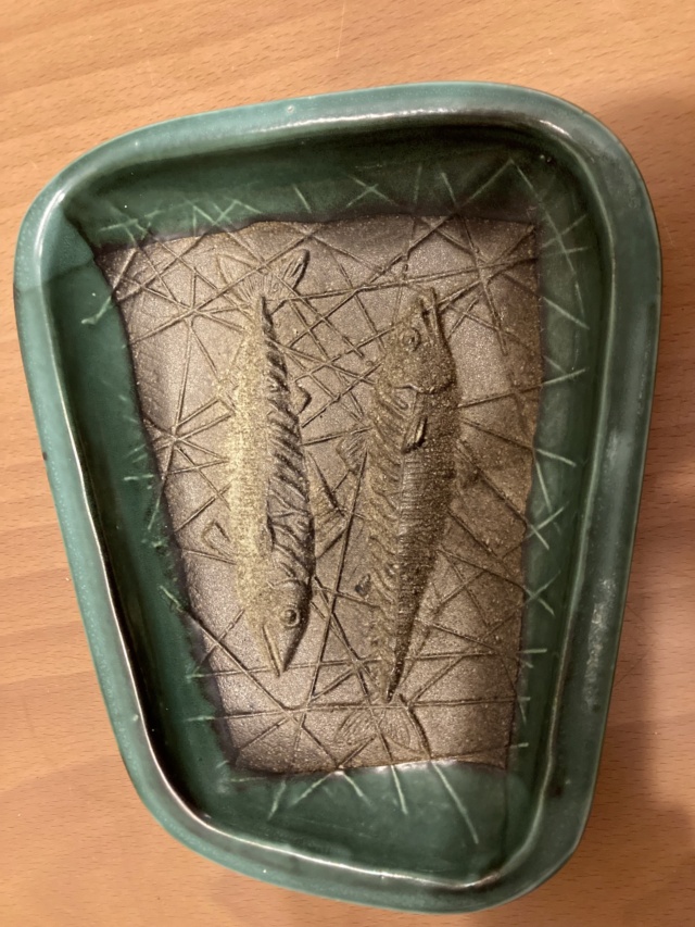 Press moulded fish dish, Sidmouth Pottery  B1519a10