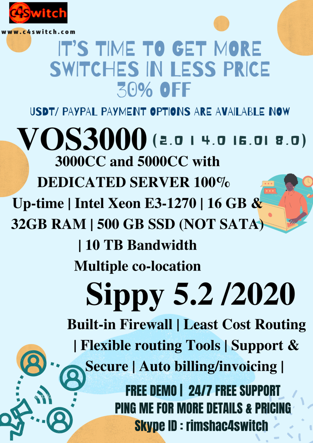 VOS3000 & SIPPY |DEDICATED SERVER | MULTIPLE LOCATIONS| USDT/ PAYPAL Usdt_112