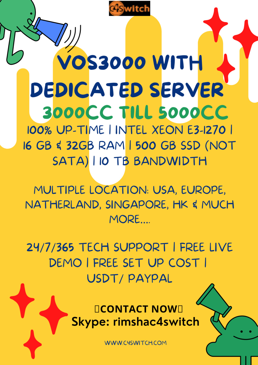 VOS3000 with DEDICATED SERVERS & MULTIPLE CO LOCATIONS.. Vos30012
