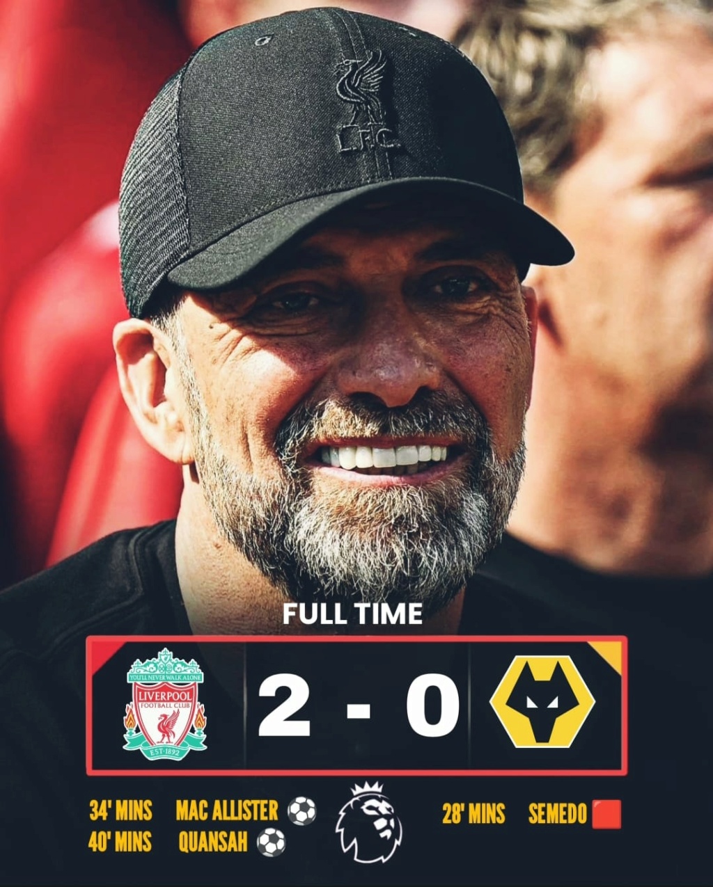 38. England » Premier League 2023/2024 » 38. Spieltag » Sonntag, 19. Mai 2024 17:00 Uhr » Liverpool FC - Wolverhampton Wanderers 2:0 (2:0) 44195112