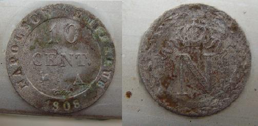Francia, 10 centimos, Napoleon Bonaparte, 1808. Napole10
