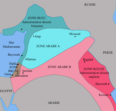 carte du découpage du Moyen-Orient suivant les accords Sykes-Picot Sykes_10