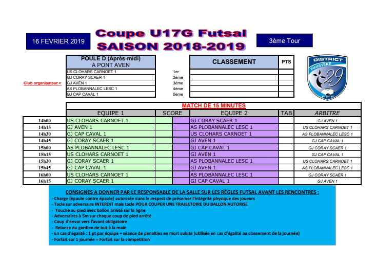 16/02/19 : 3ème tour Futsall U17 Futsal22