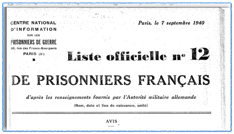 1940 - Liste officiel n°12 de Prisonniers Français 1268