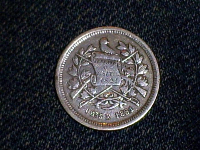 Guatemala, 25 centavos, 1881. 25cent11