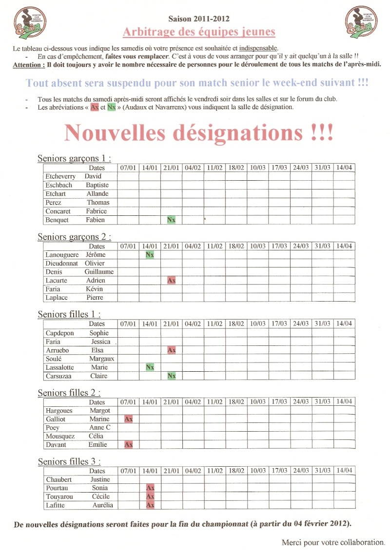 Le calendrier de l'arbitrage (Saison 2011/2012). Num-ri12