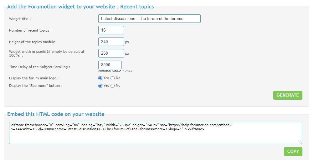 subiecte mesaje - Widgetul extern Forumgratuit pentru a integra ultimele subiecte ale forumului pe un site web Ext-wi10