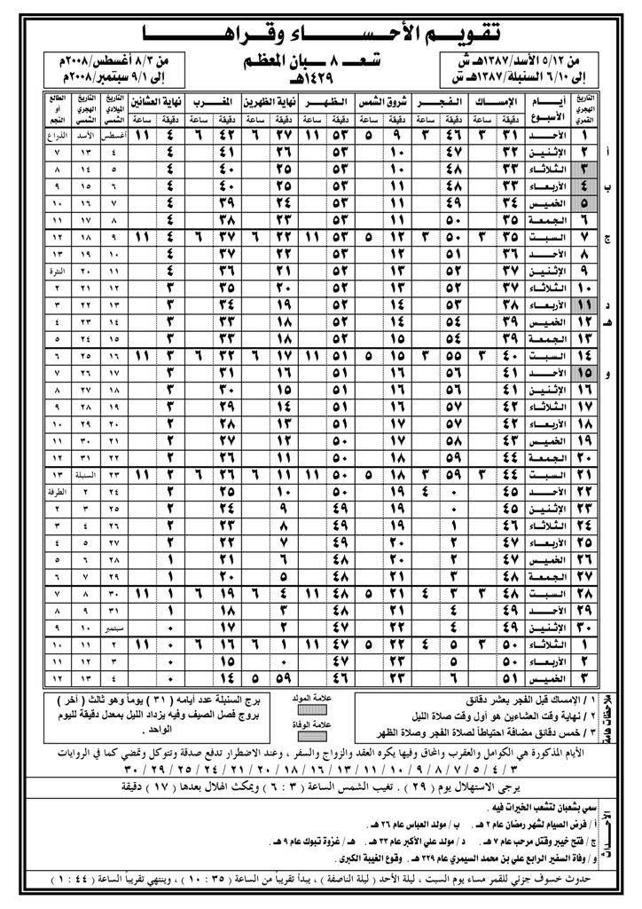 أرجو التثبيت:. التقويم الشهري لشهر شعبان المعظم لمدينة الأحساء 1429 هـ متجدد كل شهر Hasa811