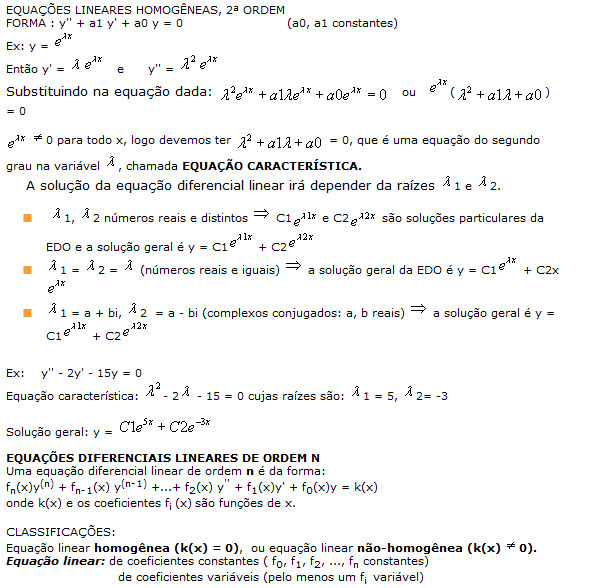Equações Lineares Homogêneas, 2ª ordem / Equações Diferenciais Lineares de ordem n / Equações Diferenciais Exatas 1410