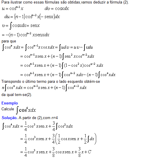 Integração por partes para integrais definidas / Fórmulas de Redução 412