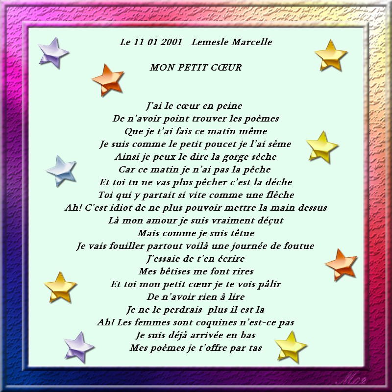 mon petit coeur poeme de Marcelle Lemesle
