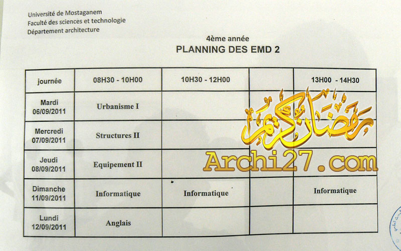 planning des examens 2eme EMD 2010/2011 1ere année ==> 4eme année 4eme_a10