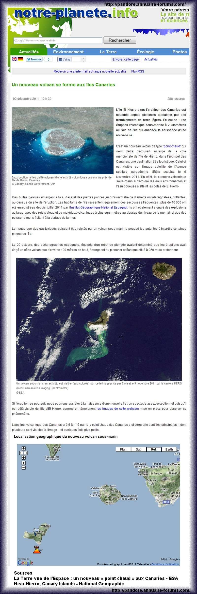 L'île El Hierro dans l'archipel des Canaries : une éruption volcanique sous-marine à 2 kilomètres annonce la naissance d'une nouvelle île. 04450