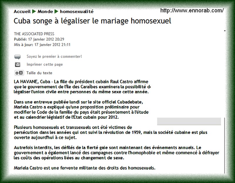 Autrefois interdits, les défilés de la fierté gaie sont maintenant des événements annuels Cuba songe à légaliser le mariage homosexuel.  044b43