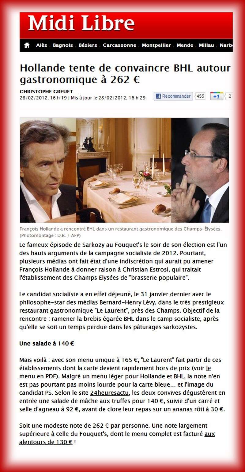 Y'a plutôt intérêt que ce soit de l'intox ce 262 euros de repas, sinon ça va buzzer ! - Peuple de gauche : déjeuner 4 étoiles pour Hollande et BHL  044xaa89