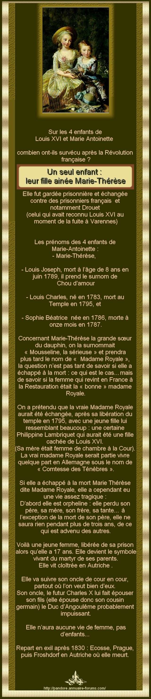 UN SEUL ENFANT SURVECU MARIE THERESE - MOUSSELINE LA SERIEUSE MADAME ROYALE  0hor86