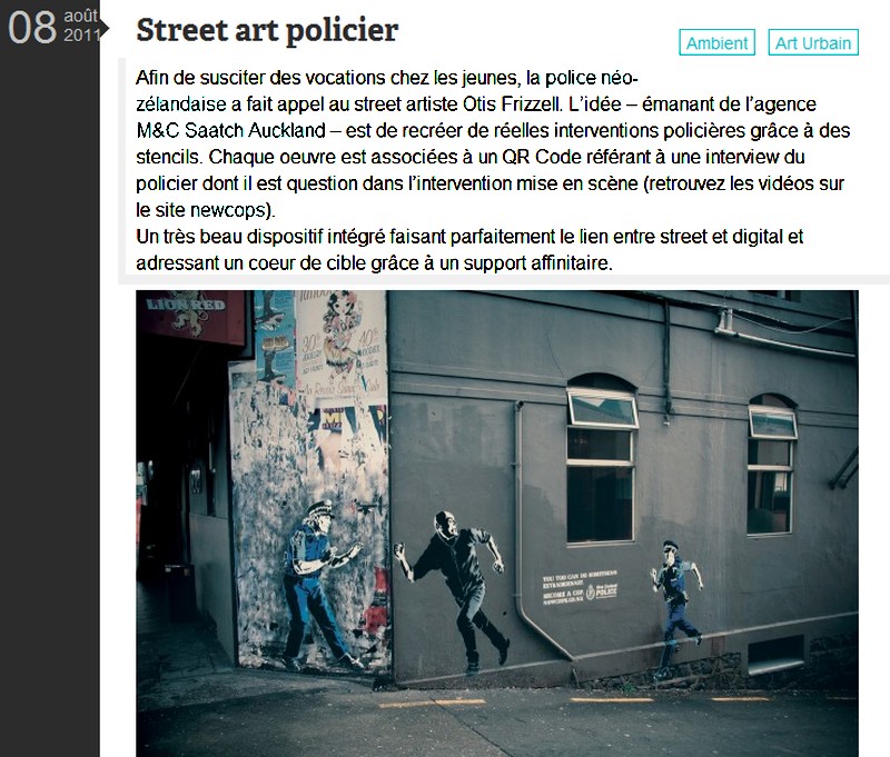 Afin de susciter des vocations chez les jeunes, la police néo-zélandaise a fait appel au street artiste Otis Frizzell.  0horo265