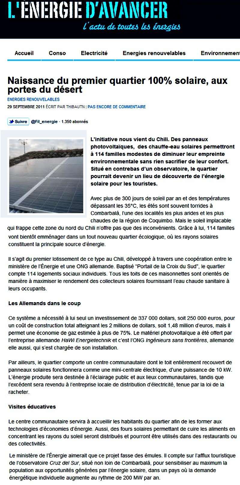Chili - un quartier 100 % énergie solaire  34903769