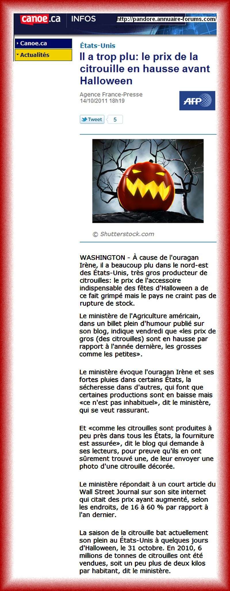 Usa -  «les prix de gros (des citrouilles) sont en hausse par rapport à l'année dernière, les grosses comme les petites». 518